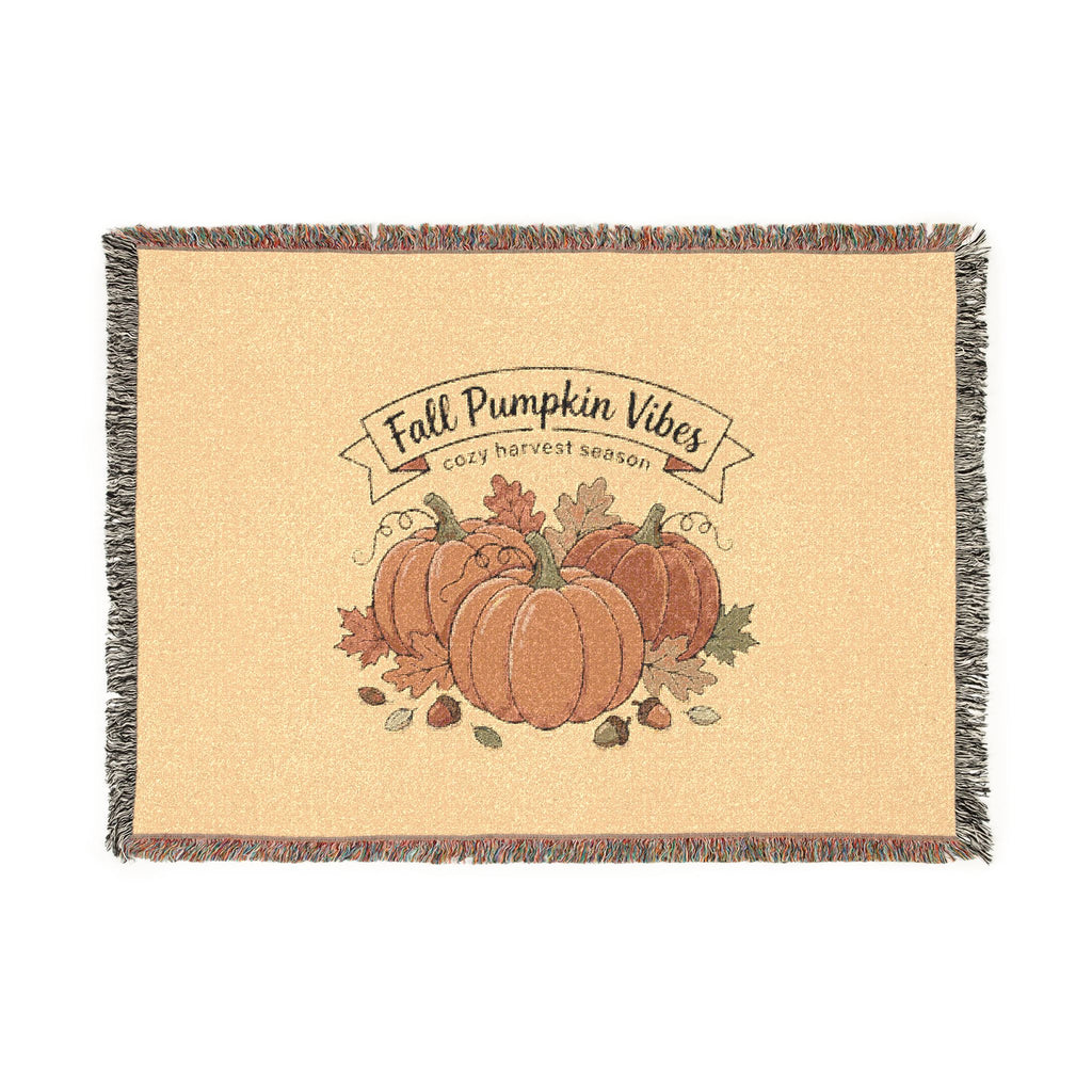 Autumn Pumpkin Woven Blanket — Cozy Fall Throw with 'Pumpkin Vibes' Design