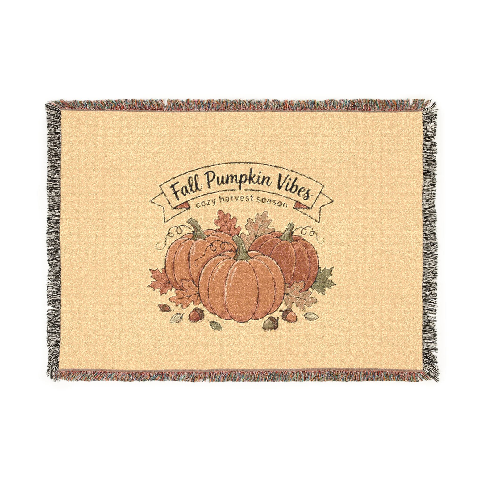 Autumn Pumpkin Woven Blanket — Cozy Fall Throw with 'Pumpkin Vibes' Design