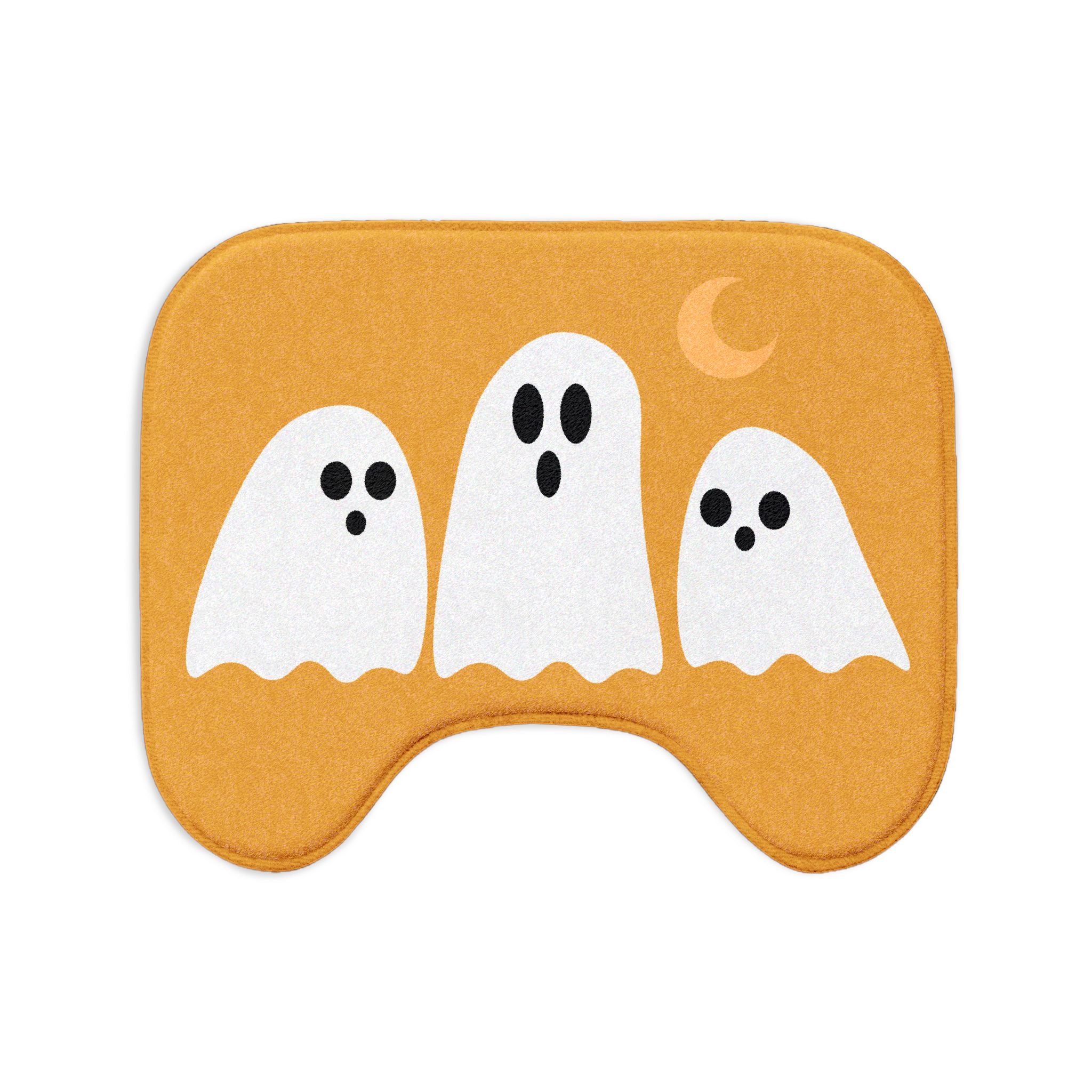 Halloween Ghost Bath Mat Set — 3-Piece Orange Bathroom Rug Set
