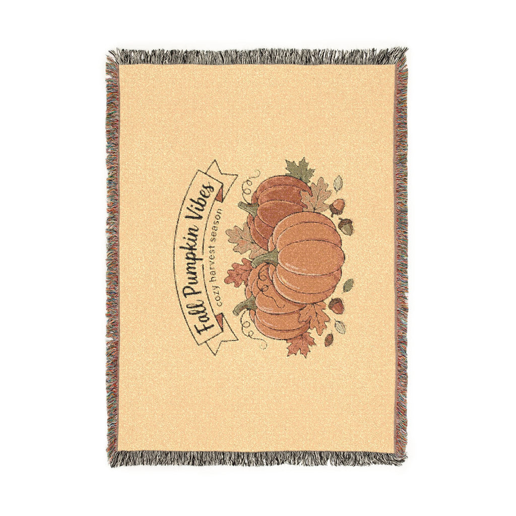 Autumn Pumpkin Woven Blanket — Cozy Fall Throw with 'Pumpkin Vibes' Design
