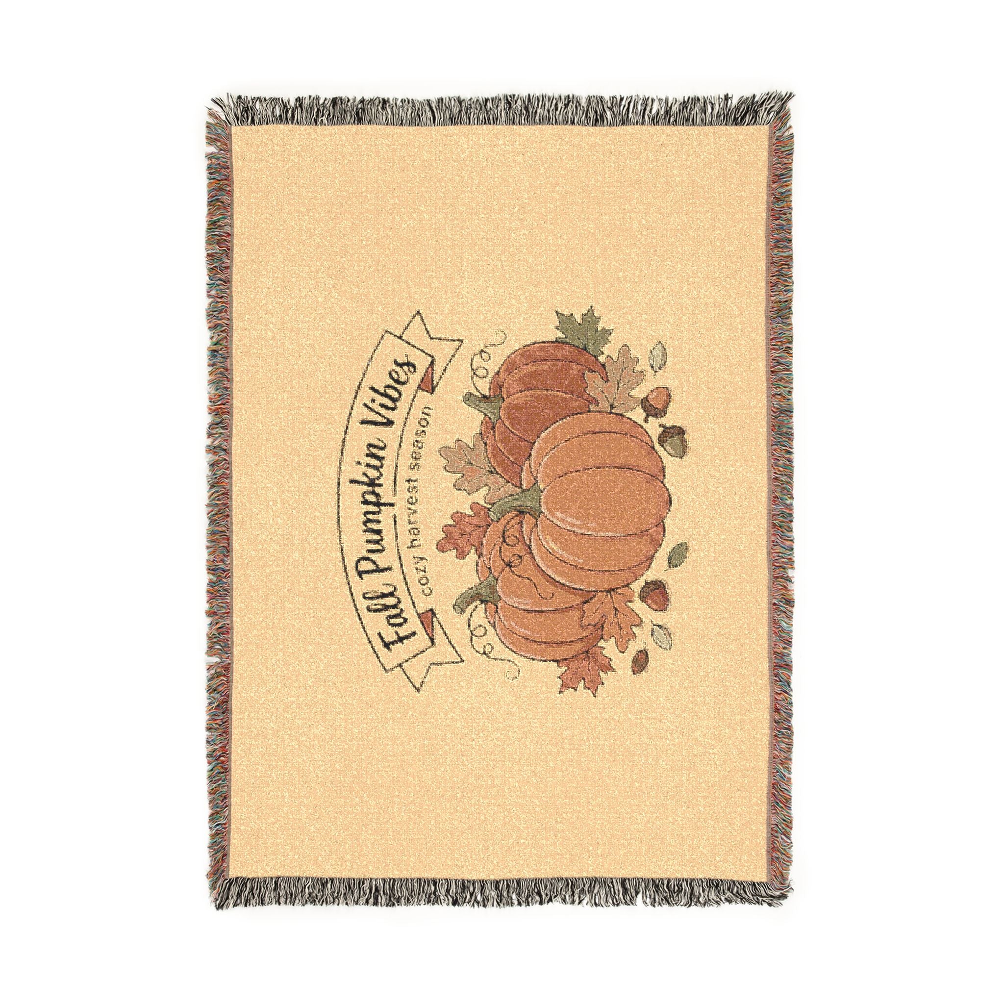 Autumn Pumpkin Woven Blanket — Cozy Fall Throw with 'Pumpkin Vibes' Design
