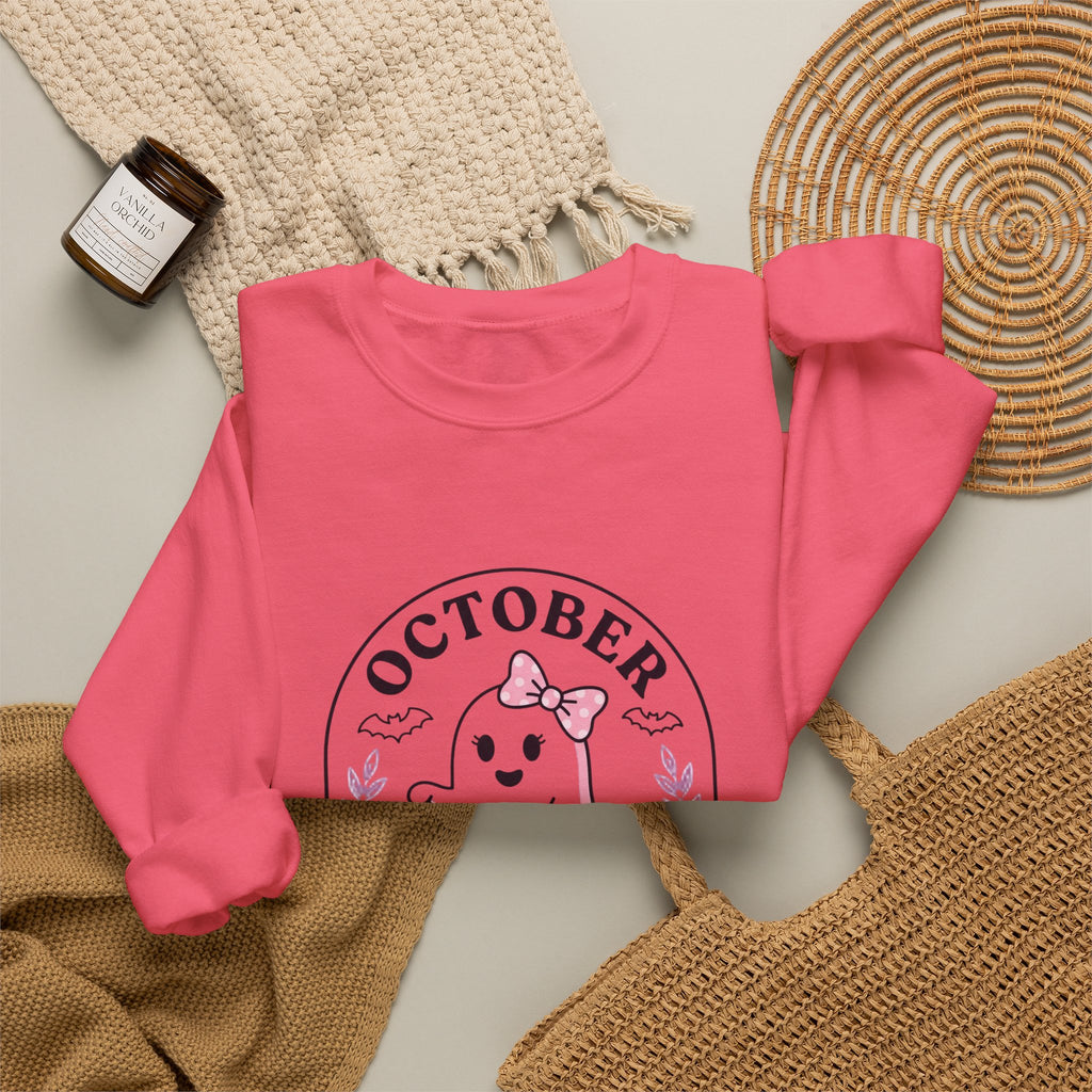 October Pink Boo Crew Sweatshirt | Breast Cancer Awareness, Ribbon