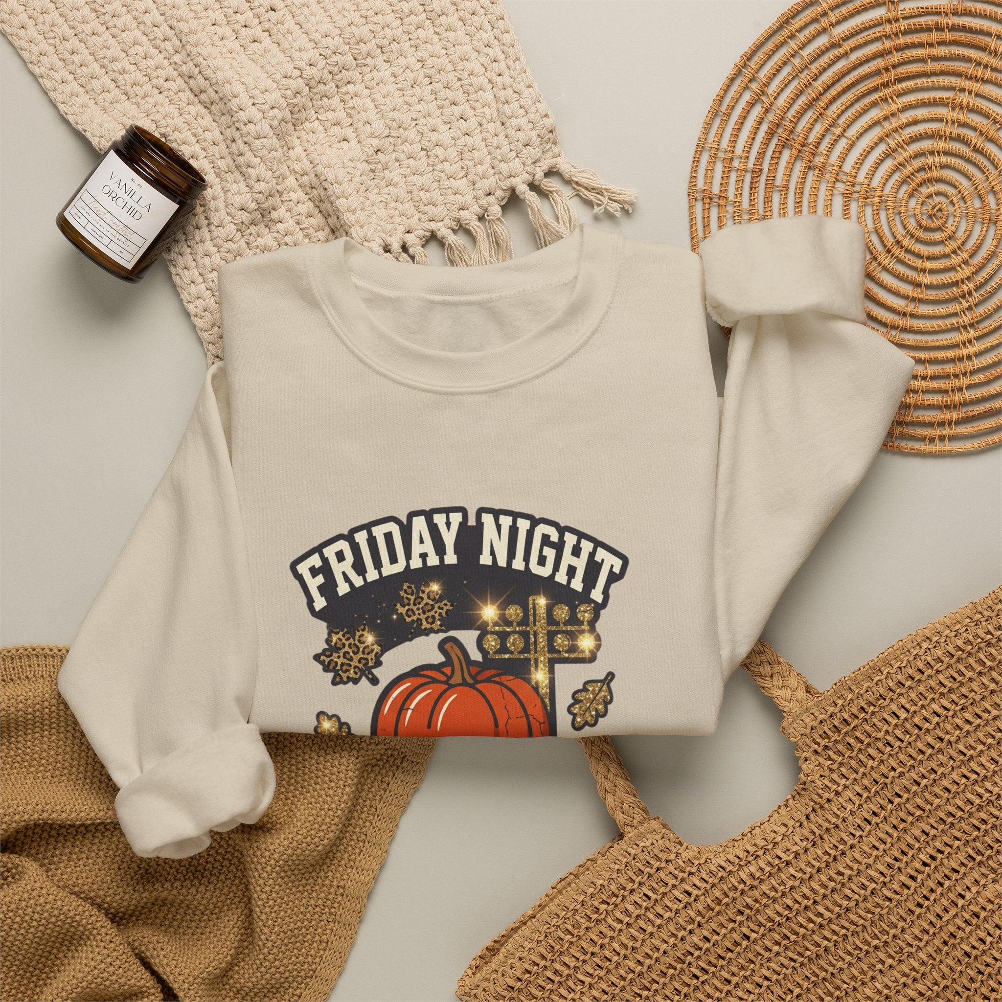 Friday Night Fall Lights Sweatshirt | Pumpkin Vintage Autumn Graphic