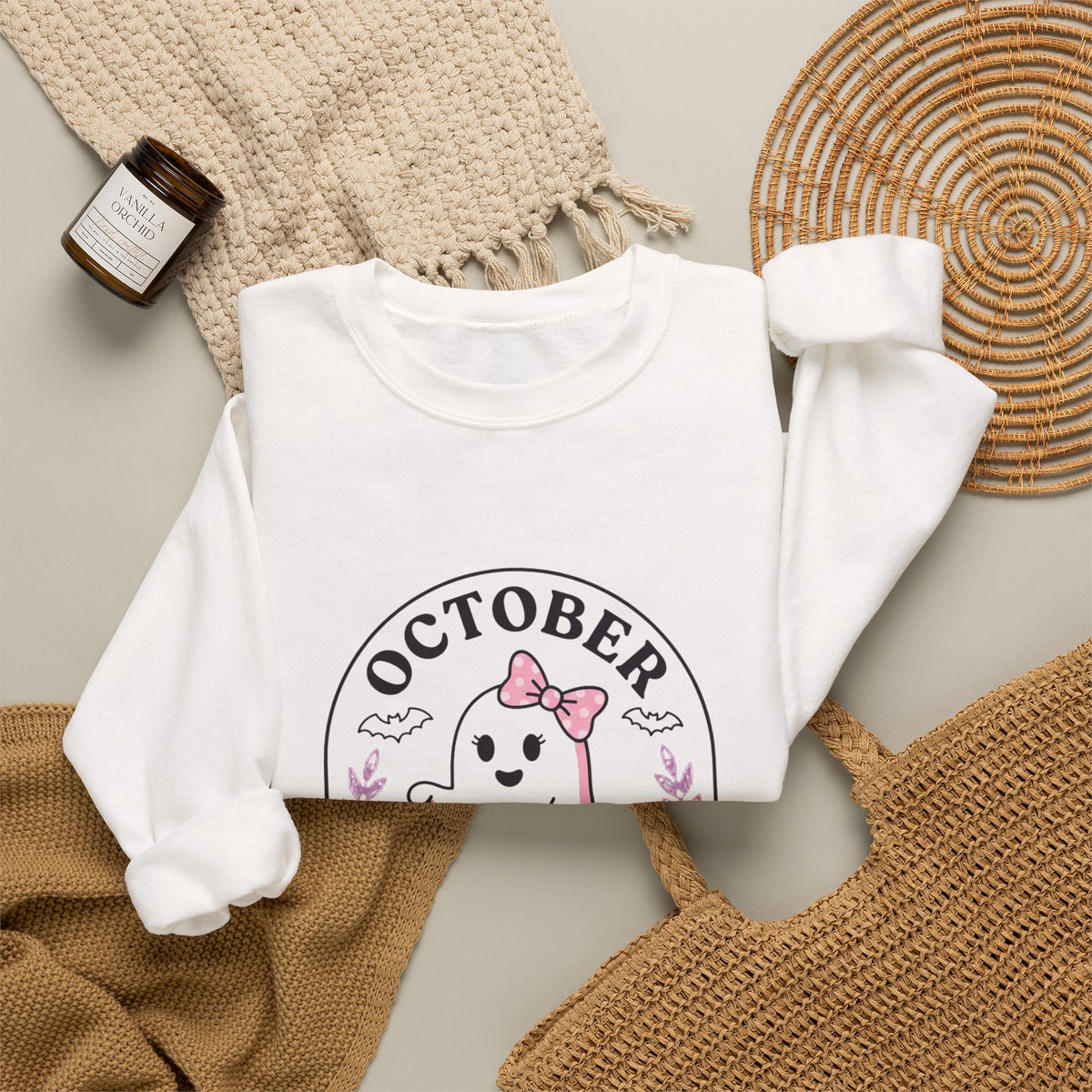 October Pink Boo Crew Sweatshirt | Breast Cancer Awareness, Ribbon