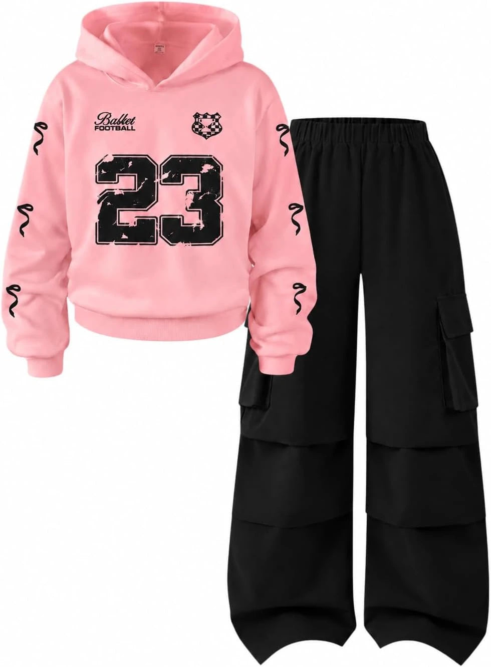 Tween Girls Sporty Hoodie And Cargo Pants Outfit