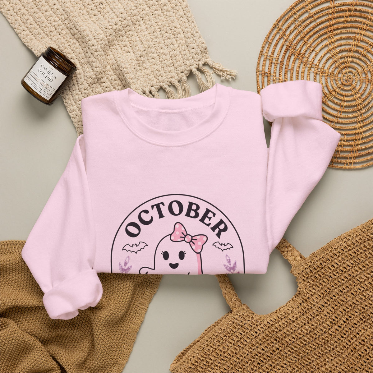 October Pink Boo Crew Sweatshirt | Breast Cancer Awareness, Ribbon