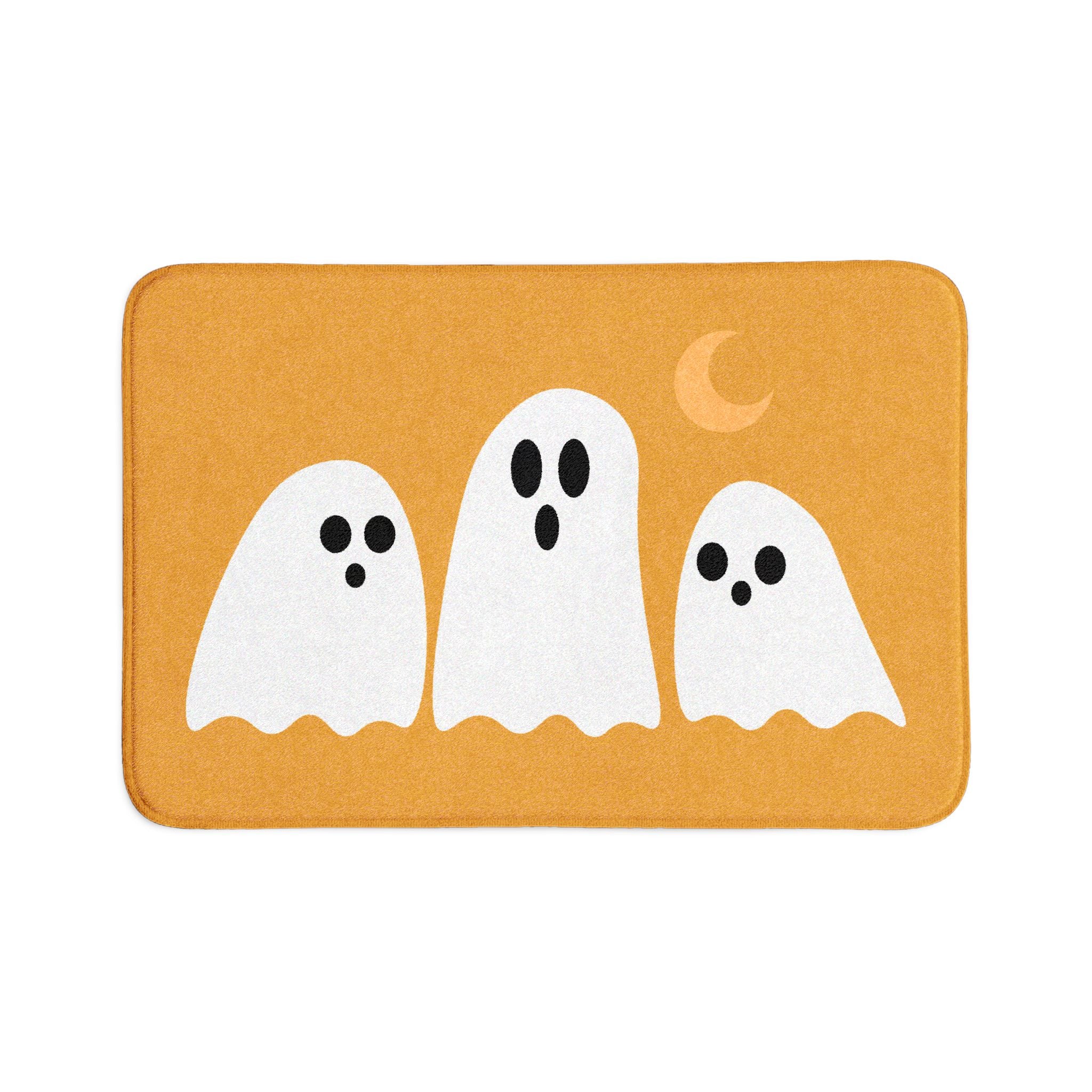 Halloween Ghost Bath Mat Set — 3-Piece Orange Bathroom Rug Set