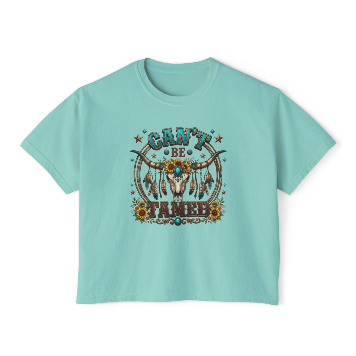 Can't Be Tamed Graphic Tee — Women's Boxy Western Cowboy Shirt