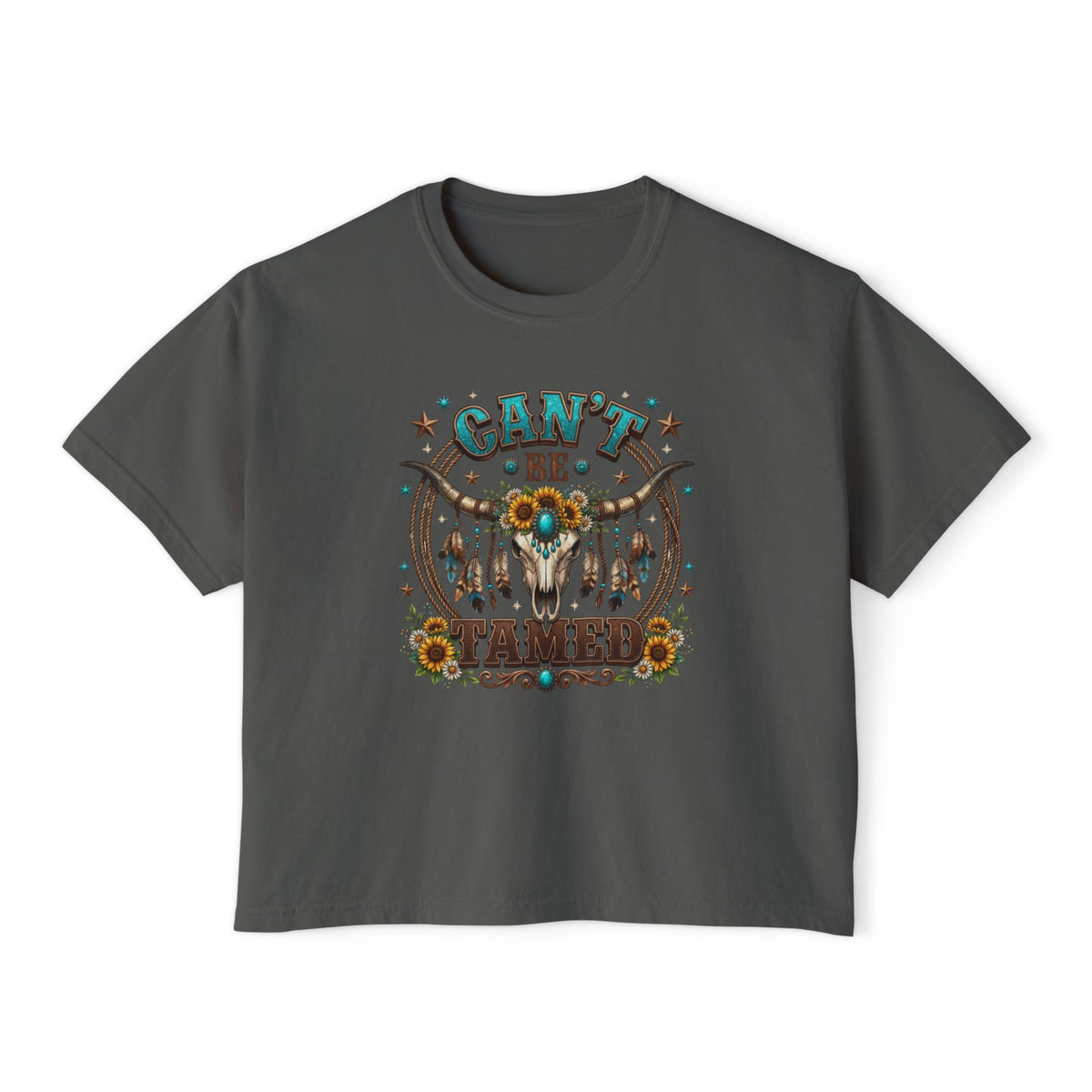Can't Be Tamed Graphic Tee — Women's Boxy Western Cowboy Shirt