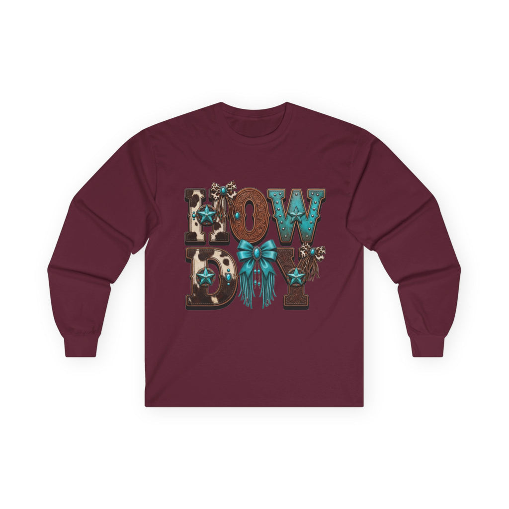 Long Sleeve Tee - "Howdy" Western Floral Cowgirl Graphic