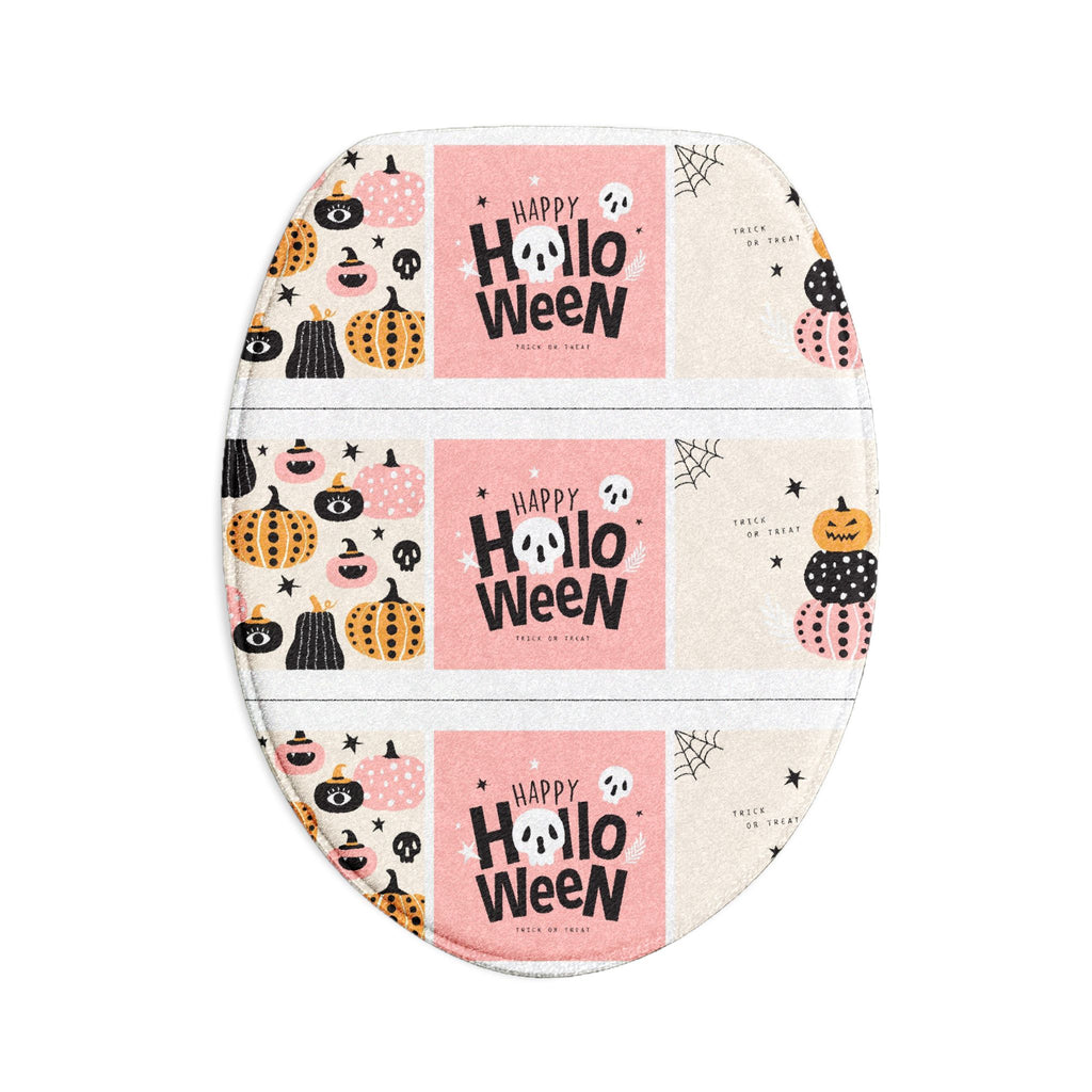 Halloween Bath Mat 3-Piece Set — Cute Pink Pumpkins & 'Happy Holloween' Bathroom Rug Set
