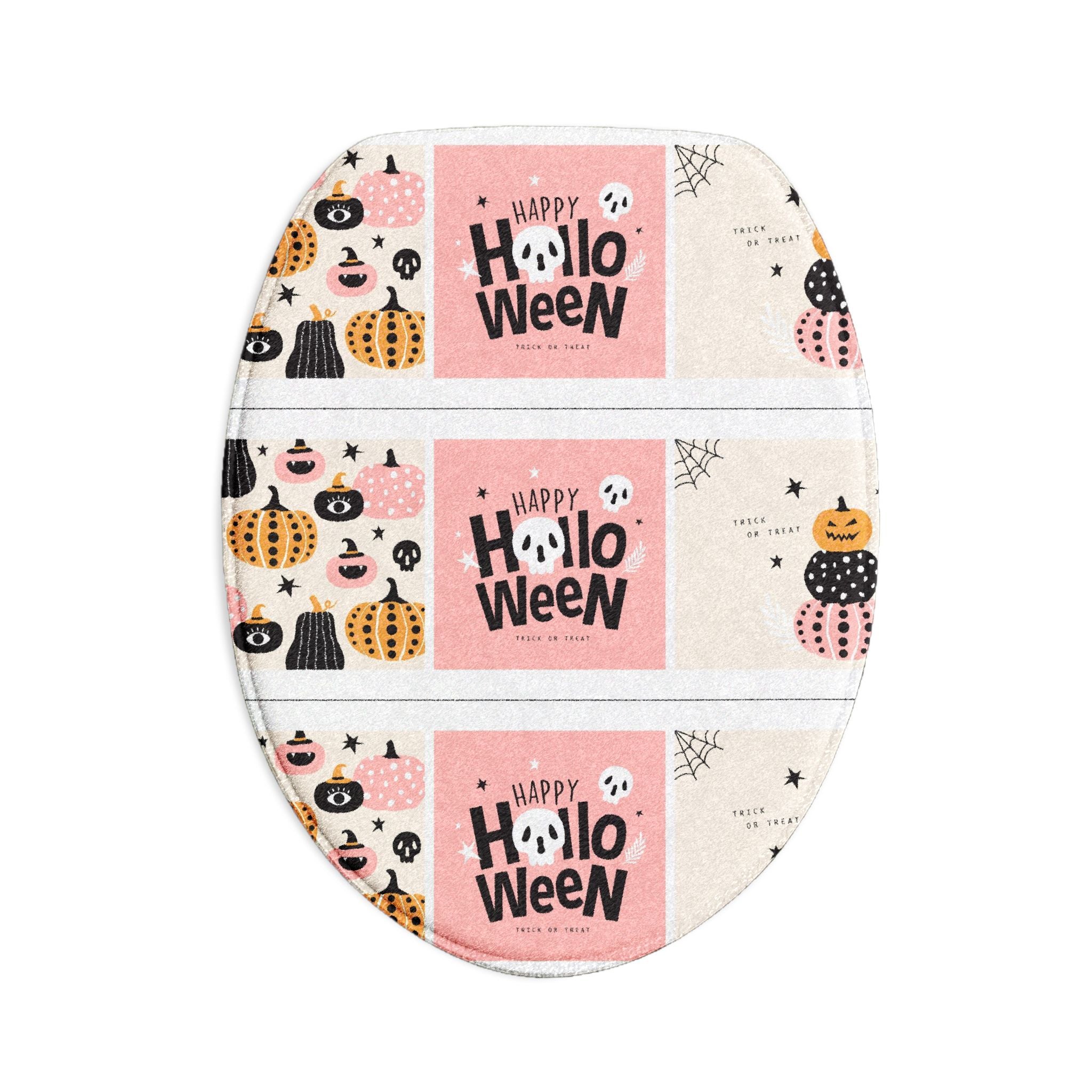 Halloween Bath Mat 3-Piece Set — Cute Pink Pumpkins & 'Happy Holloween' Bathroom Rug Set