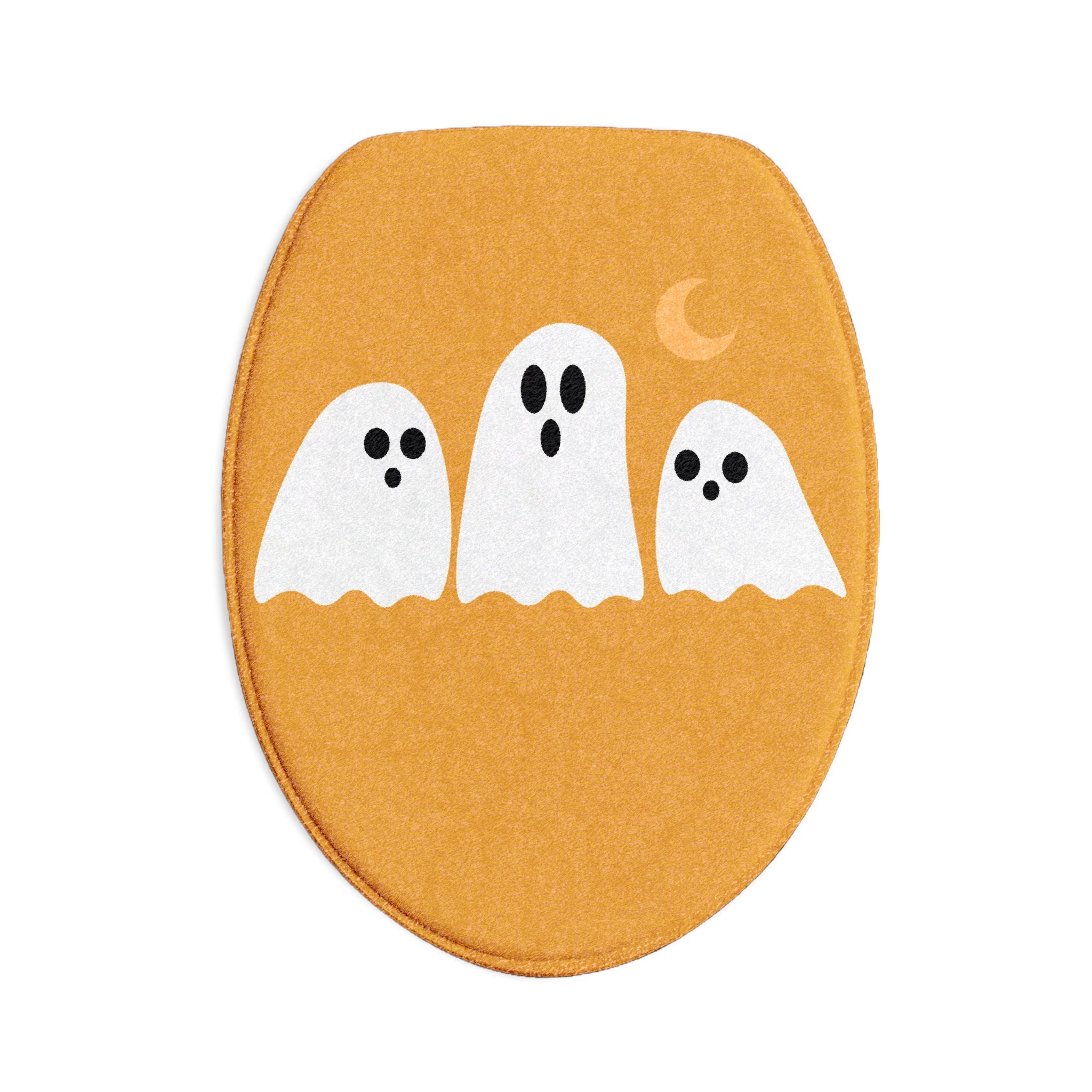 Halloween Ghost Bath Mat Set — 3-Piece Orange Bathroom Rug Set