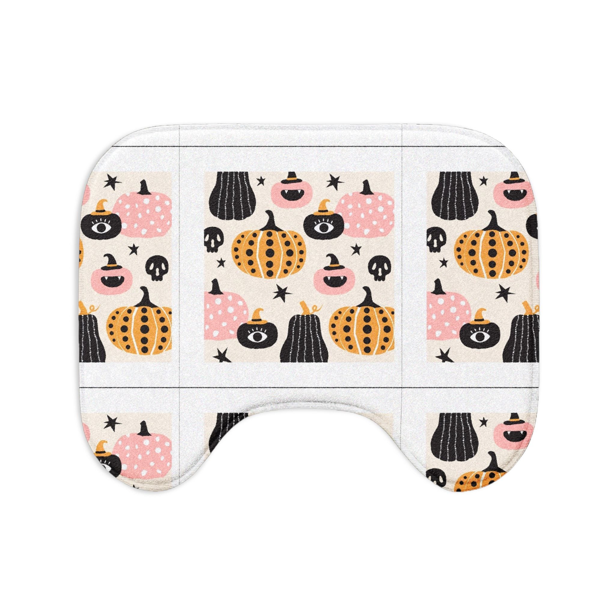 Halloween Bath Mat 3-Piece Set — Cute Pink Pumpkins & 'Happy Holloween' Bathroom Rug Set