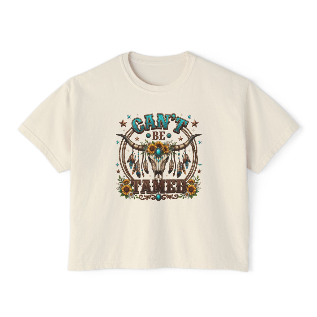Can't Be Tamed Graphic Tee — Women's Boxy Western Cowboy Shirt