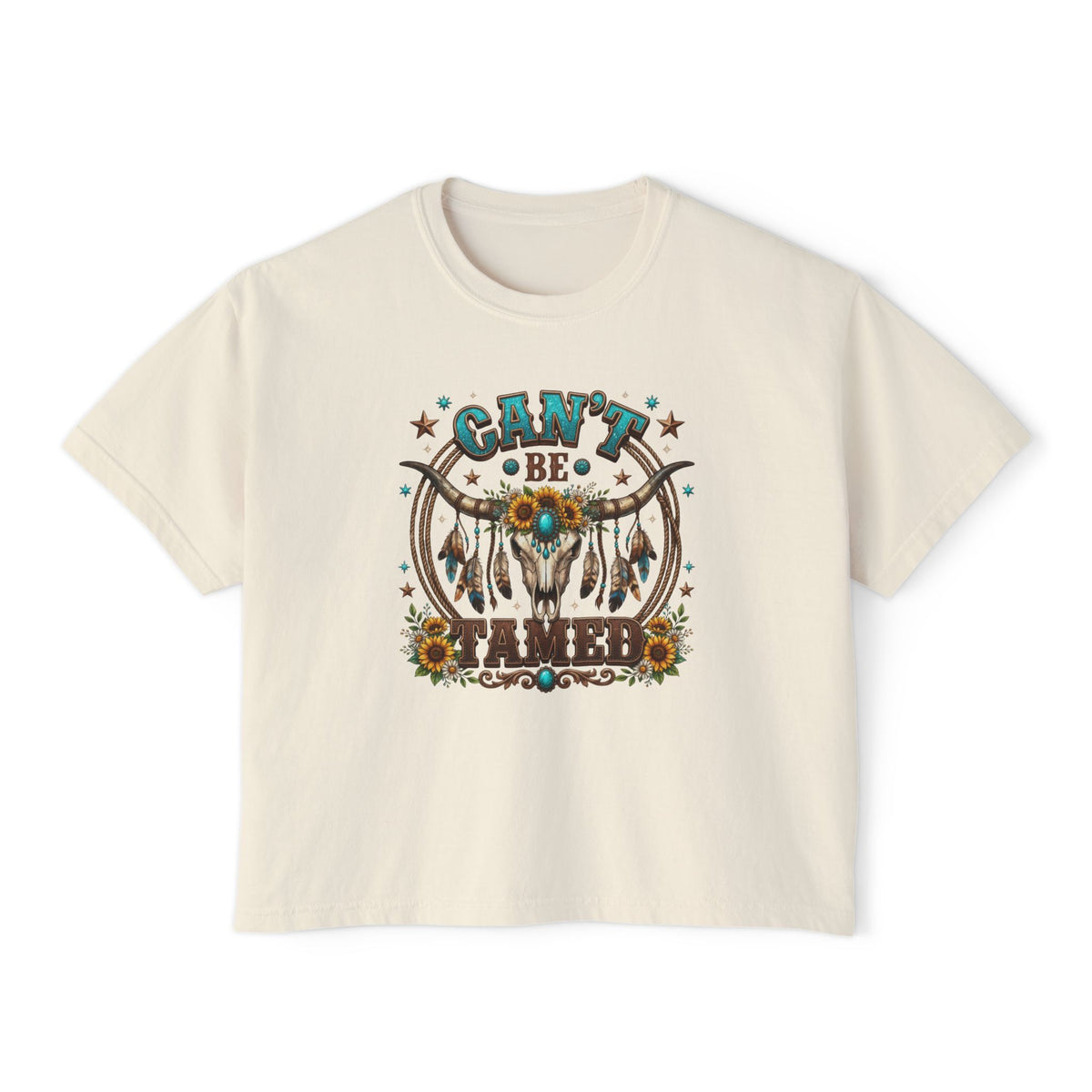 Can't Be Tamed Graphic Tee — Women's Boxy Western Cowboy Shirt
