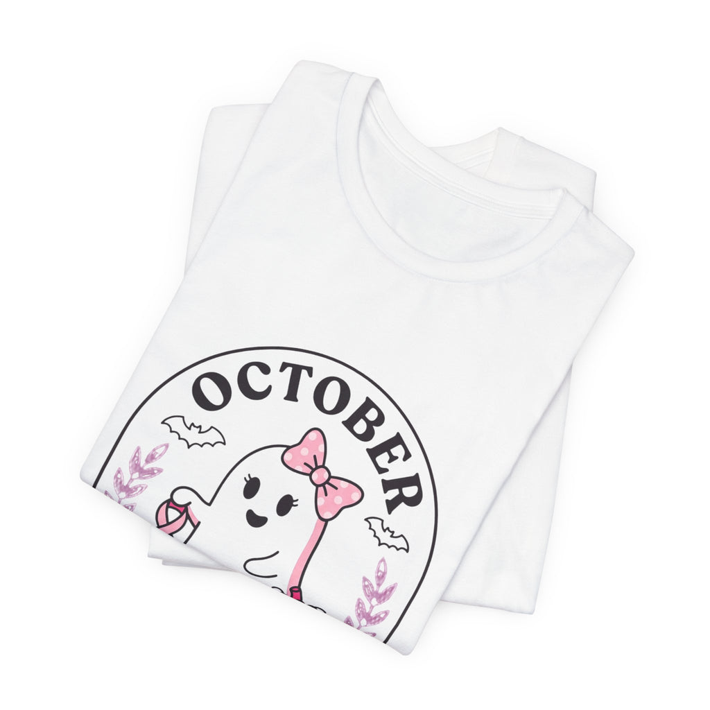 Pink Boo Crew Ghost Tee | Breast Cancer Awareness, Ribbon October