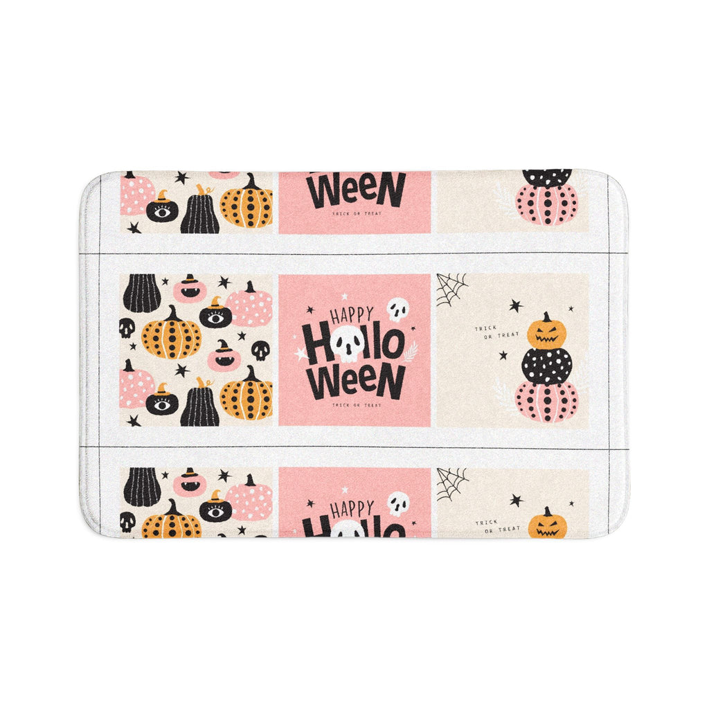 Halloween Bath Mat 3-Piece Set — Cute Pink Pumpkins & 'Happy Holloween' Bathroom Rug Set